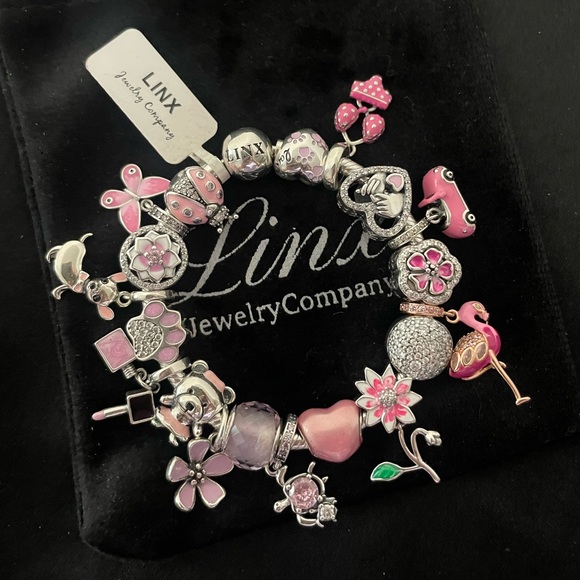 Linx Snake Chain Bracelet with Pink Themed Charms - Picture 4 of 6